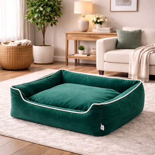 Polyester Rectangular Medium Dog Bed-Green