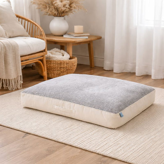 Polyester Rectangular Beige Dog Bed - Grey