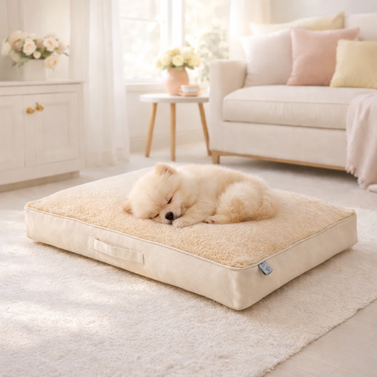 Polyester Rectangular Beige Dog Bed - Beige