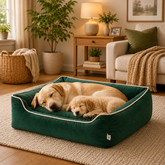 Polyester Rectangular Medium Dog Bed-Green