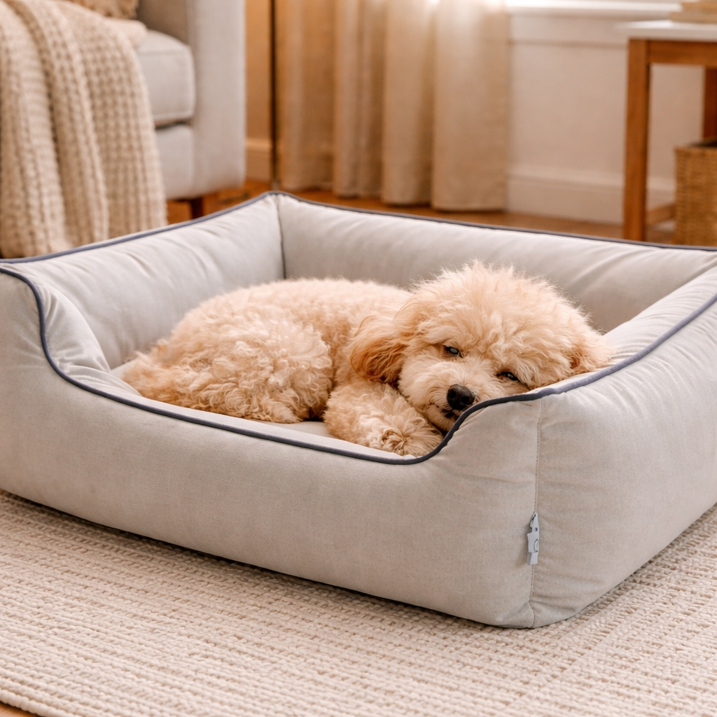 Polyester Rectangular  Medium Dog Bed-Grey