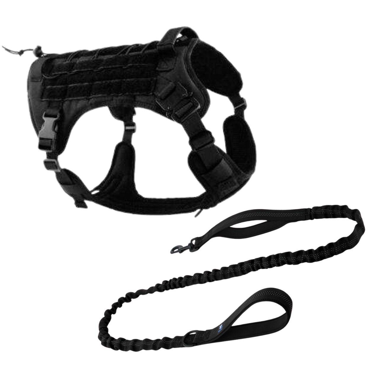 Hank Military Dog Harness & Tactical Bungee Leash (Combo Black)
