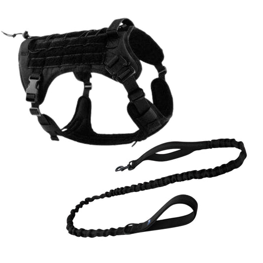 Hank Military Dog Harness & Tactical Bungee Leash (Combo Black)