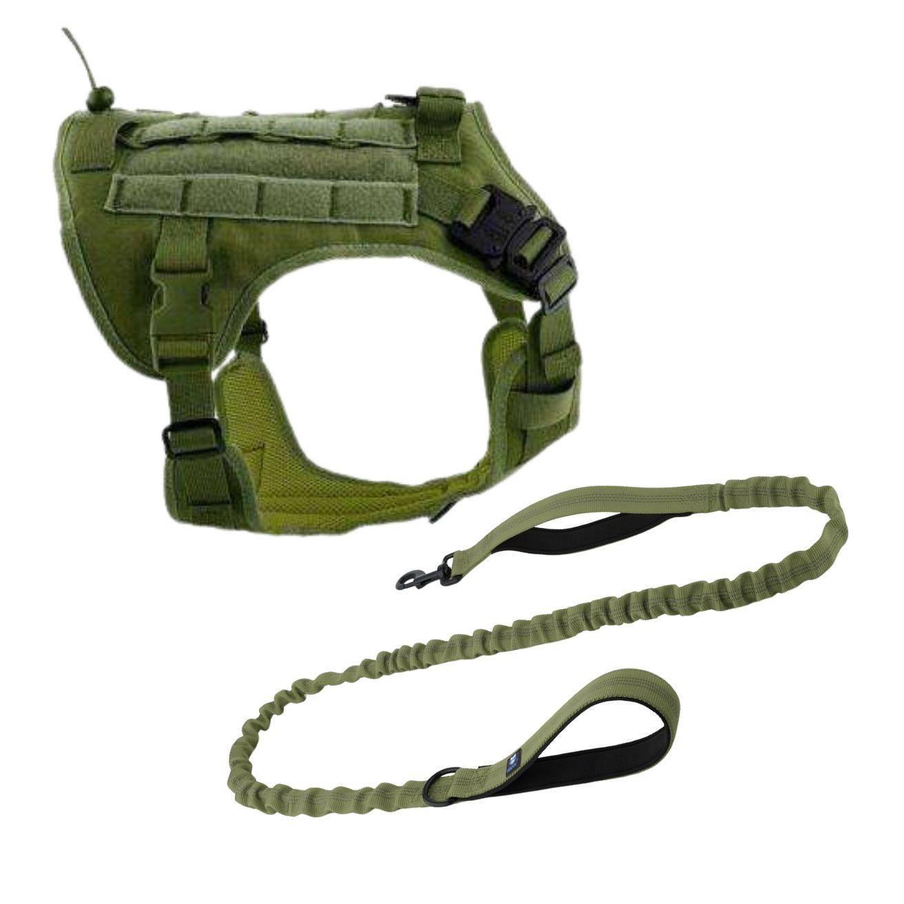 Hank Tactical Dog Harness & Tactical Bungee Dog Leash (Combo - Green)